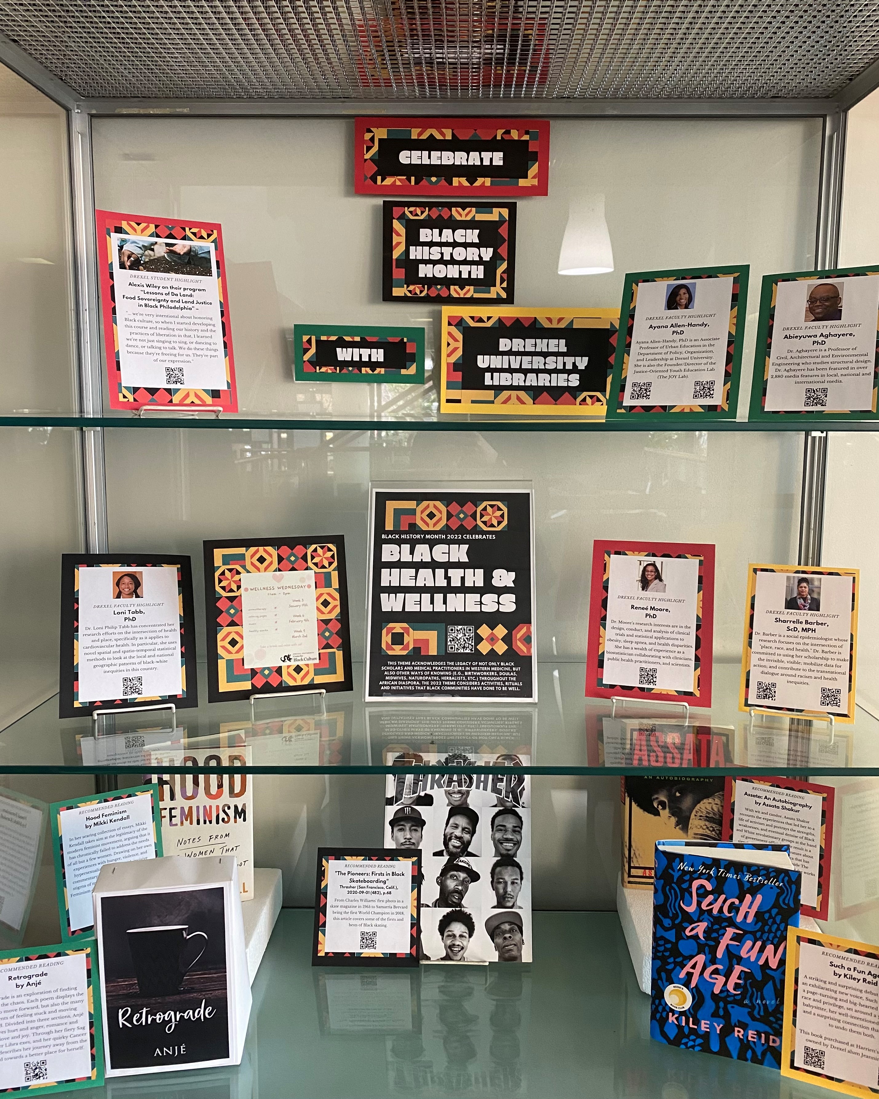 books and images on display for Black History Month in Hagerty Library